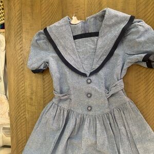 vintage girls dress size 10/12 blue sailor beach soft cotton by Bonnie Jean